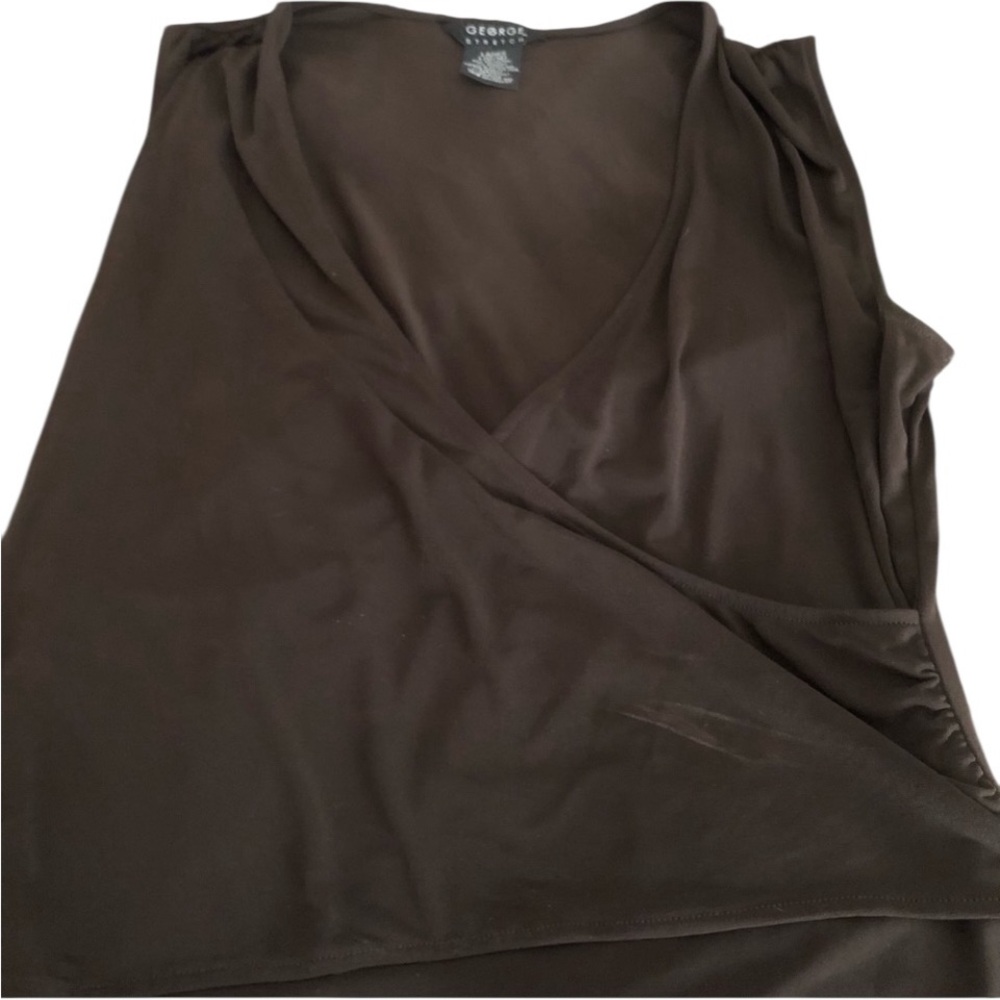 George size large brown faux wrap sleeveless top With stretch